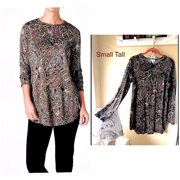 J Jill size S T top tunic pullover Excellent condition red green black - Picture 1 of 8